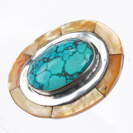 6.7" sz7 Rhoda Jack Navajo sterling silver/turquoise/shell cuff bracelet/ring