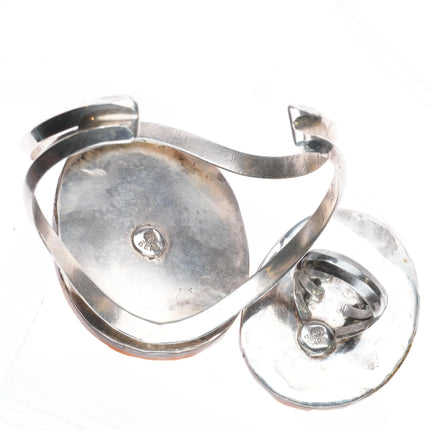 6.7" sz7 Rhoda Jack Navajo sterling silver/turquoise/shell cuff bracelet/ring