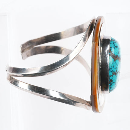 6.7" sz7 Rhoda Jack Navajo sterling silver/turquoise/shell cuff bracelet/ring