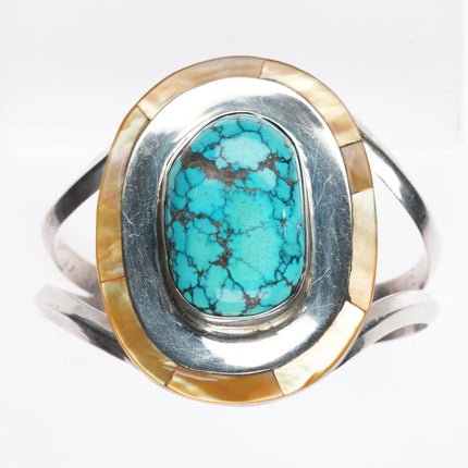 6.7" sz7 Rhoda Jack Navajo sterling silver/turquoise/shell cuff bracelet/ring