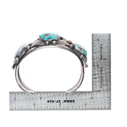 7" Vintage Navajo Morenci turquoise Sterling silver 3 stone cuff bracelet