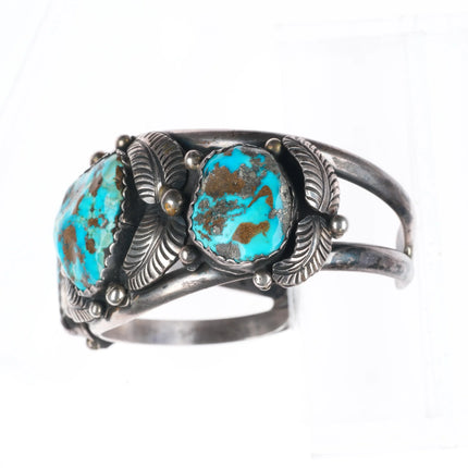 7" Vintage Navajo Morenci turquoise Sterling silver 3 stone cuff bracelet