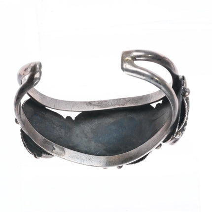 7" Vintage Navajo Morenci turquoise Sterling silver 3 stone cuff bracelet