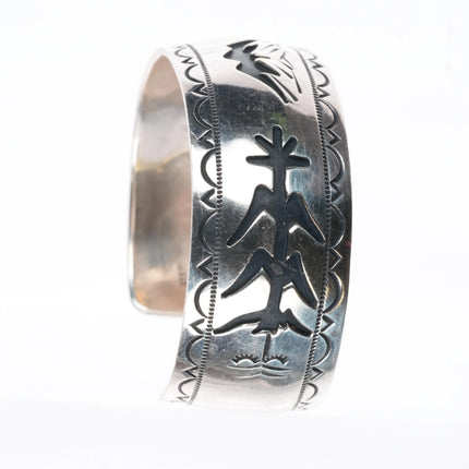 6.25" Tom Billy Navajo sterling silver cuff bracelet overlay Corn/mountains