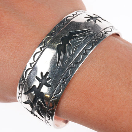 6.25" Tom Billy Navajo sterling silver cuff bracelet overlay Corn/mountains