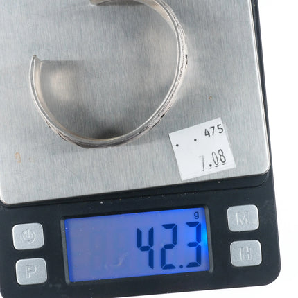 6.25" Tom Billy Navajo sterling silver cuff bracelet overlay Corn/mountains