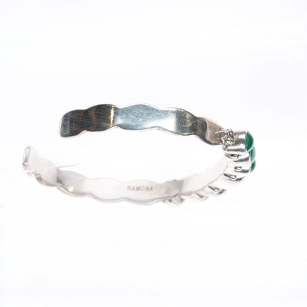 6.1" Ramona Loloma Hopi sterling silver malachite row cuff bracelet