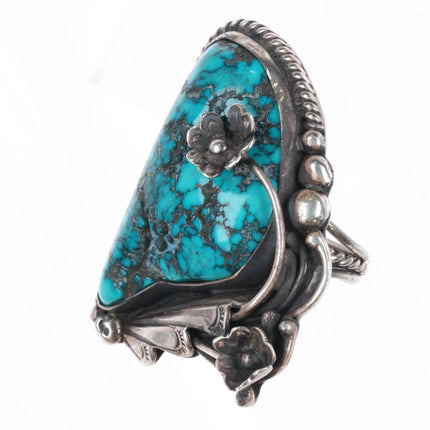 sz7 Dee Morris Large Lone Mountain spiderweb turquoise ring sterling silver