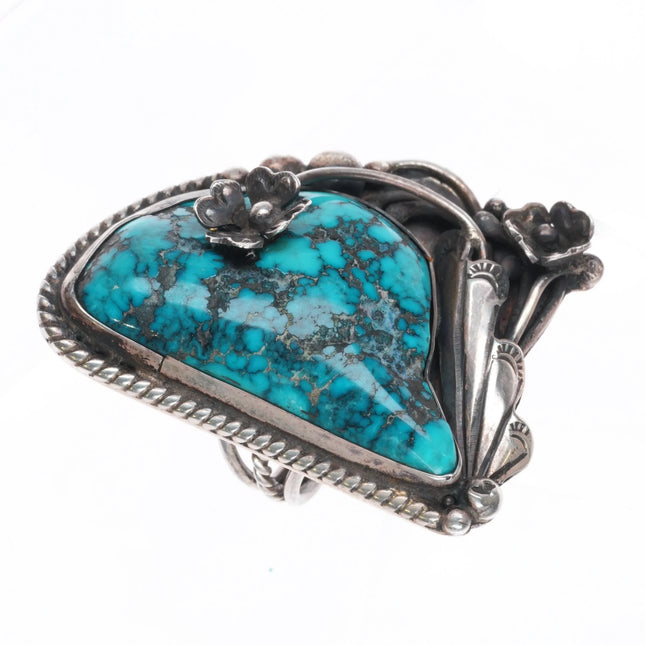 sz7 Dee Morris Large Lone Mountain spiderweb turquoise ring sterling silver