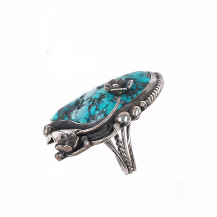 sz7 Dee Morris Large Lone Mountain spiderweb turquoise ring sterling silver