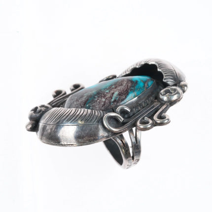 sz5.25 Vintage Dee Morris Large Smoky Bisbee turquoise ring sterling silver
