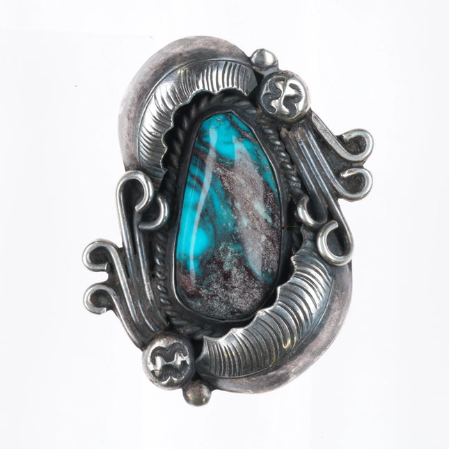 sz5.25 Vintage Dee Morris Large Smoky Bisbee turquoise ring sterling silver