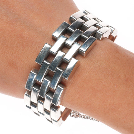 7" 1940's Mexican modernist sterling silver link bracelet CA