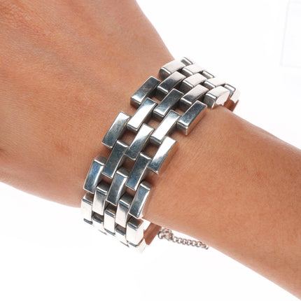 7" 1940's Mexican modernist sterling silver link bracelet CA