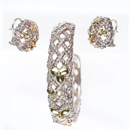 6.5" Retro Bill Blass sterling silver/18k gold cuff bracelet/earrings set