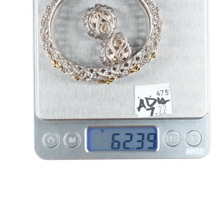 6.5" Retro Bill Blass sterling silver/18k gold cuff bracelet/earrings set