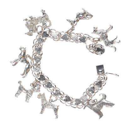 6.5" Retro Elco 1960's Sterling silver dogs lovers charm bracelet