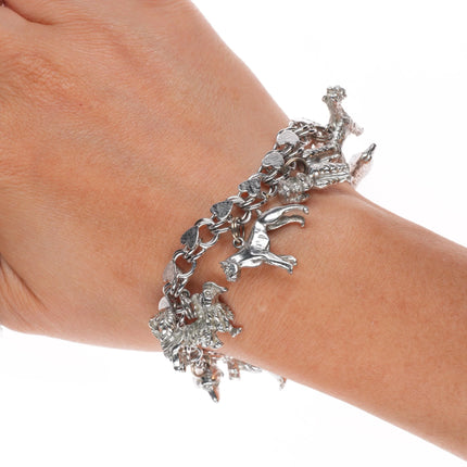 6.5" Retro Elco 1960's Sterling silver dogs lovers charm bracelet