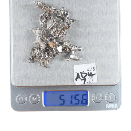 6.5" Retro Elco 1960's Sterling silver dogs lovers charm bracelet