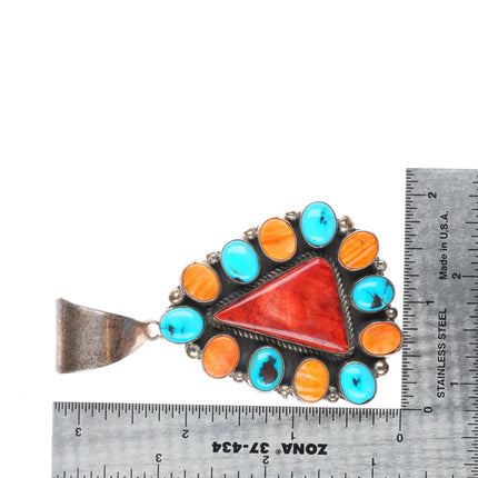 Patrick Yazzie Navajo sterling silver turquoise, spiny oyster cluster pendant