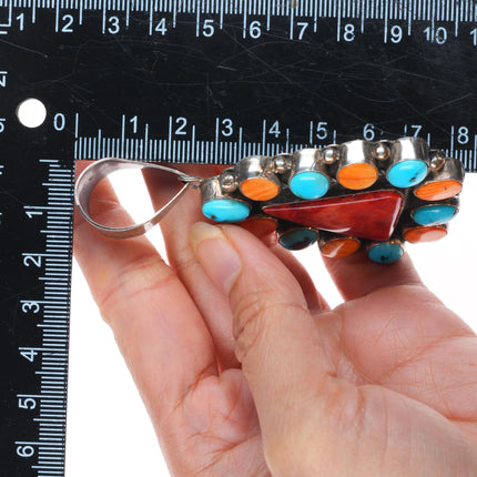 Patrick Yazzie Navajo sterling silver turquoise, spiny oyster cluster pendant