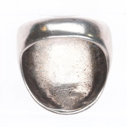 sz11  Vintage Zuni star turquoise/jet channel inlay men's ring sterling silver