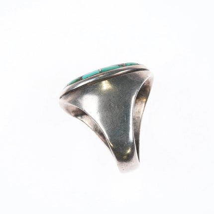 sz11  Vintage Zuni star turquoise/jet channel inlay men's ring sterling silver