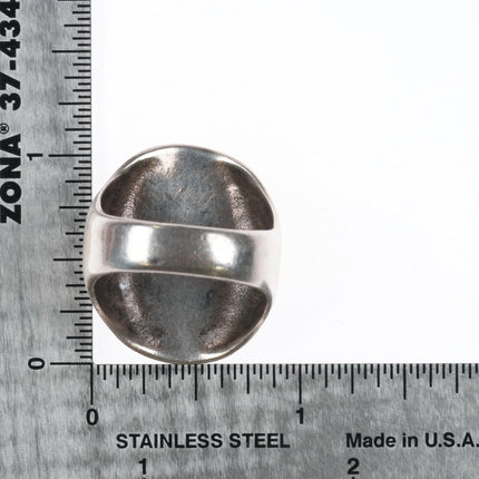 sz11  Vintage Zuni star turquoise/jet channel inlay men's ring sterling silver