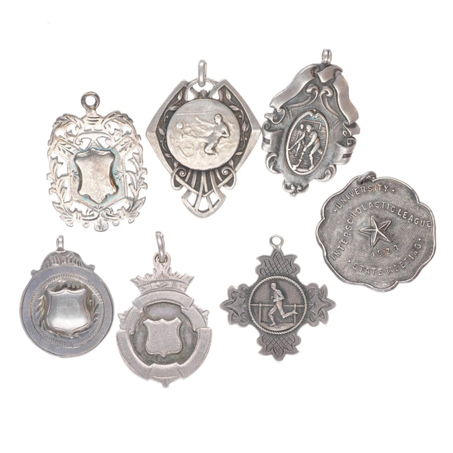 Antique British/French/Texas sports medals collection - charm necklace/bracelet
