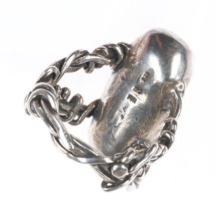 sz9 Sterling silver/14k gold Retro Brutalist baroque pearl ring/earrings set