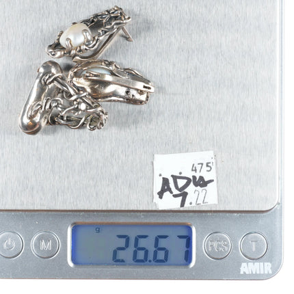 sz9 Sterling silver/14k gold Retro Brutalist baroque pearl ring/earrings set