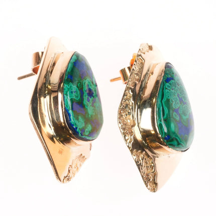 Large Herbert Taylor Navajo 14k gold Azurite/Malachite earrings