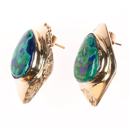 Large Herbert Taylor Navajo 14k gold Azurite/Malachite earrings