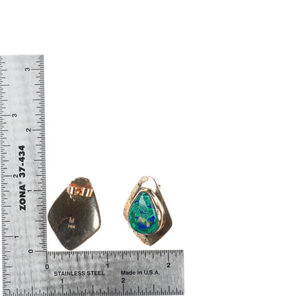 Large Herbert Taylor Navajo 14k gold Azurite/Malachite earrings