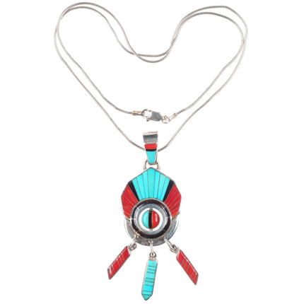 Don Dewa Zuni spinner pendant turquoise/coral/sterling silver sunface