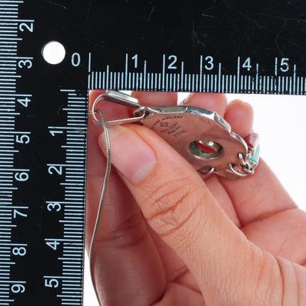 Don Dewa Zuni spinner pendant turquoise/coral/sterling silver sunface