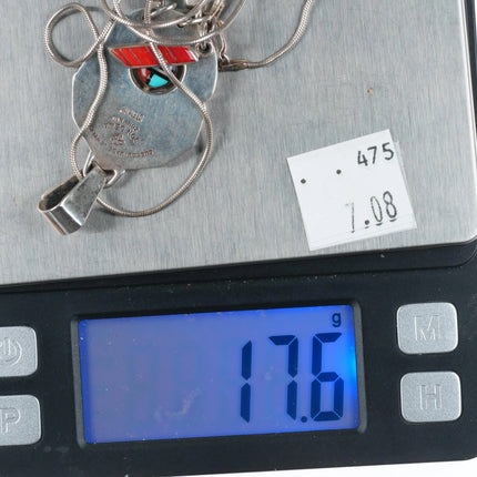 Don Dewa Zuni spinner pendant turquoise/coral/sterling silver sunface