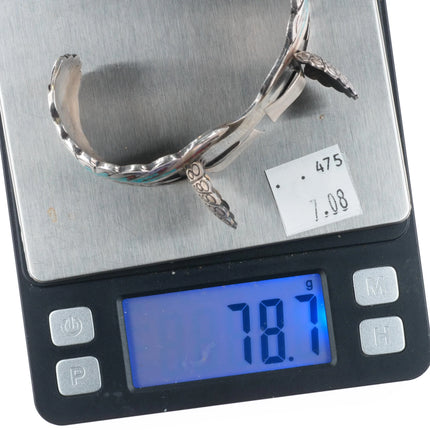 7" Vintage Navajo sterling silver peyote bird chip inlay watch cuff bracelet