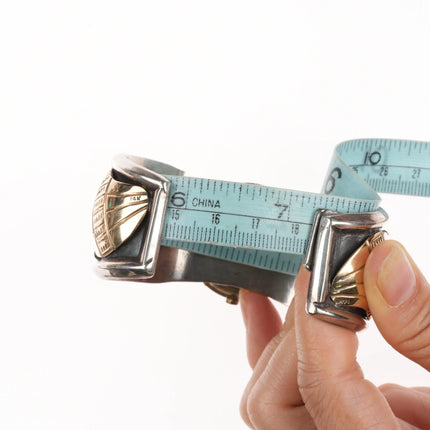 7.2" Vintage 14k gold/Sterling Navajo turquoise watch cuff bracelet w/ Breguette