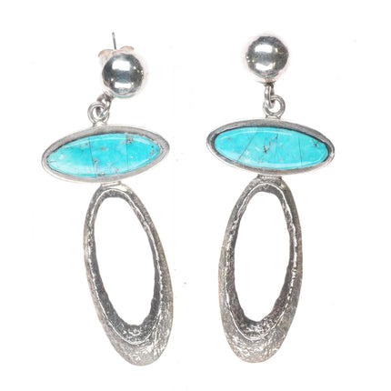 Lorenzo Shirley Navajo tufa cast sterling silver turquoise inlaid earrings