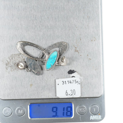 Lorenzo Shirley Navajo tufa cast sterling silver turquoise inlaid earrings