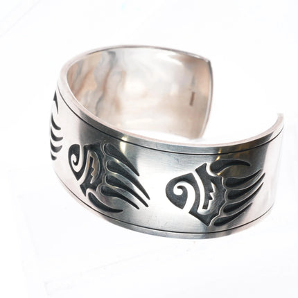 7" Nathan Fred Hopi Overlay bear paw cuff bracelet sterling silver