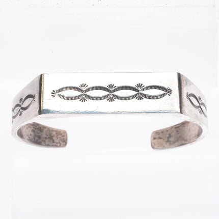 6.5" KM Navajo sterling silver hand stamped flat face cuff bracelet