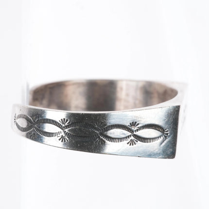 6.5" KM Navajo sterling silver hand stamped flat face cuff bracelet