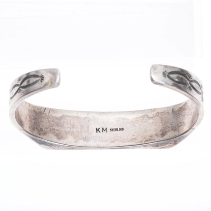 6.5" KM Navajo sterling silver hand stamped flat face cuff bracelet