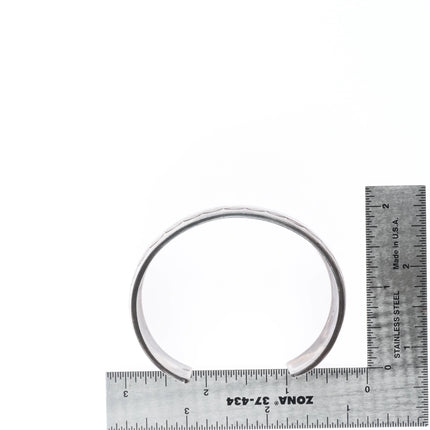 6.9" Navajo chip inlay water/wave sterling silver vintage cuff bracelet