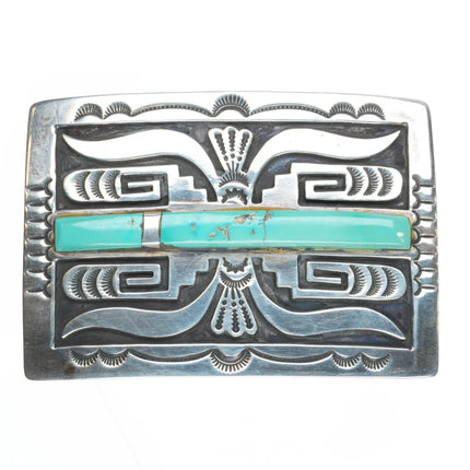 Vintage Thomas Curtis Navajo Overlay turquoise inlay sterling silver belt buckle