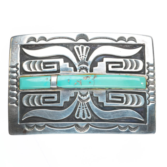 Vintage Thomas Curtis Navajo Overlay turquoise inlay sterling silver belt buckle
