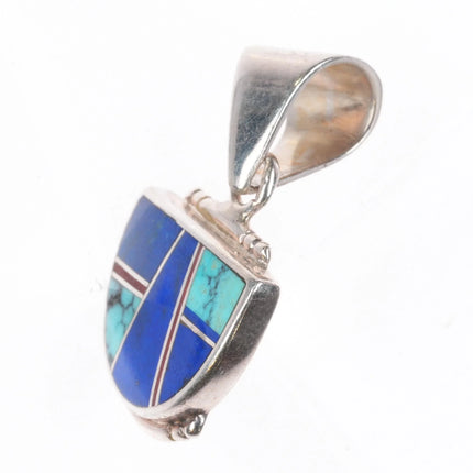 Ray Tracey Knifewing sterling silver, turquoise, lapis channel inlay pendant