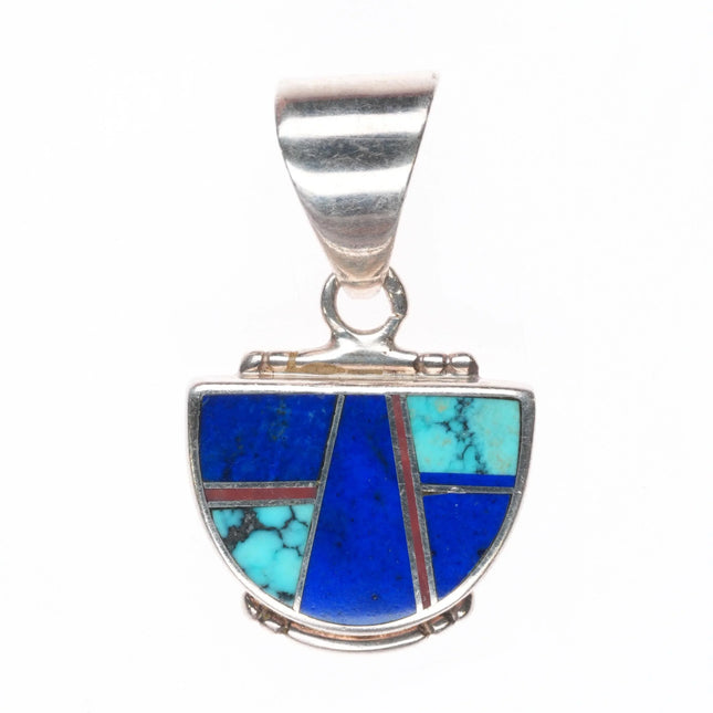 Ray Tracey Knifewing sterling silver, turquoise, lapis channel inlay pendant